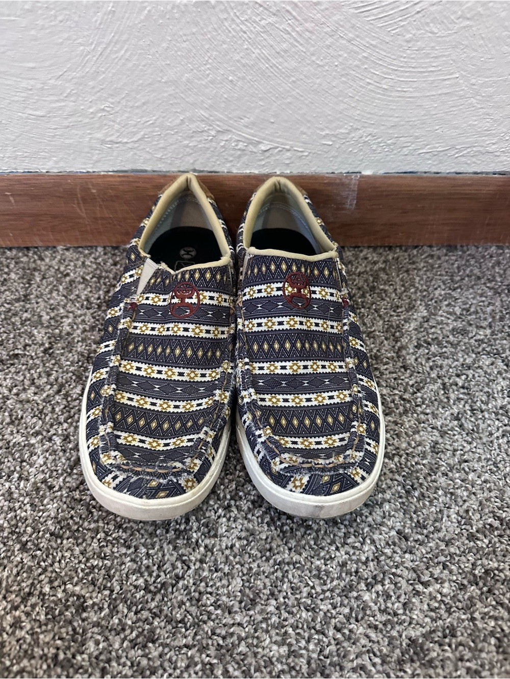 Hooey Navy, Cream & Brown Patterned Slip-On Flats